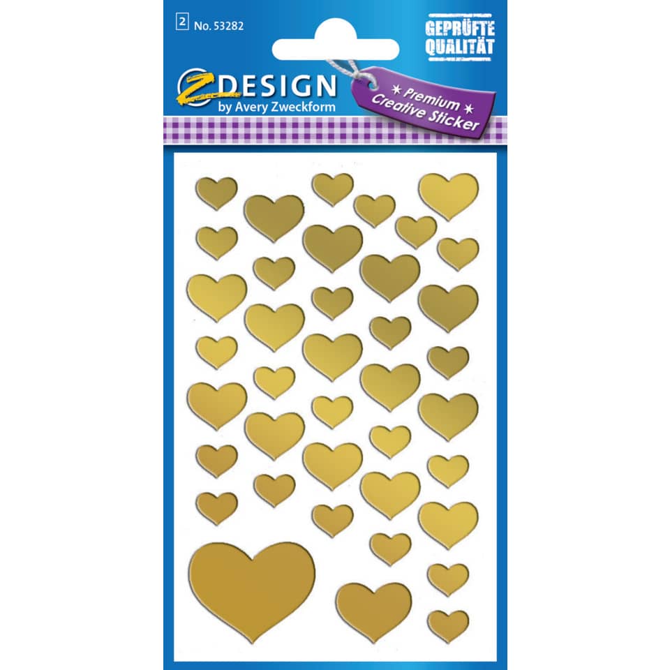 Herzaufkleber, Sticker, Goldfarbe, Herzen, Dekor