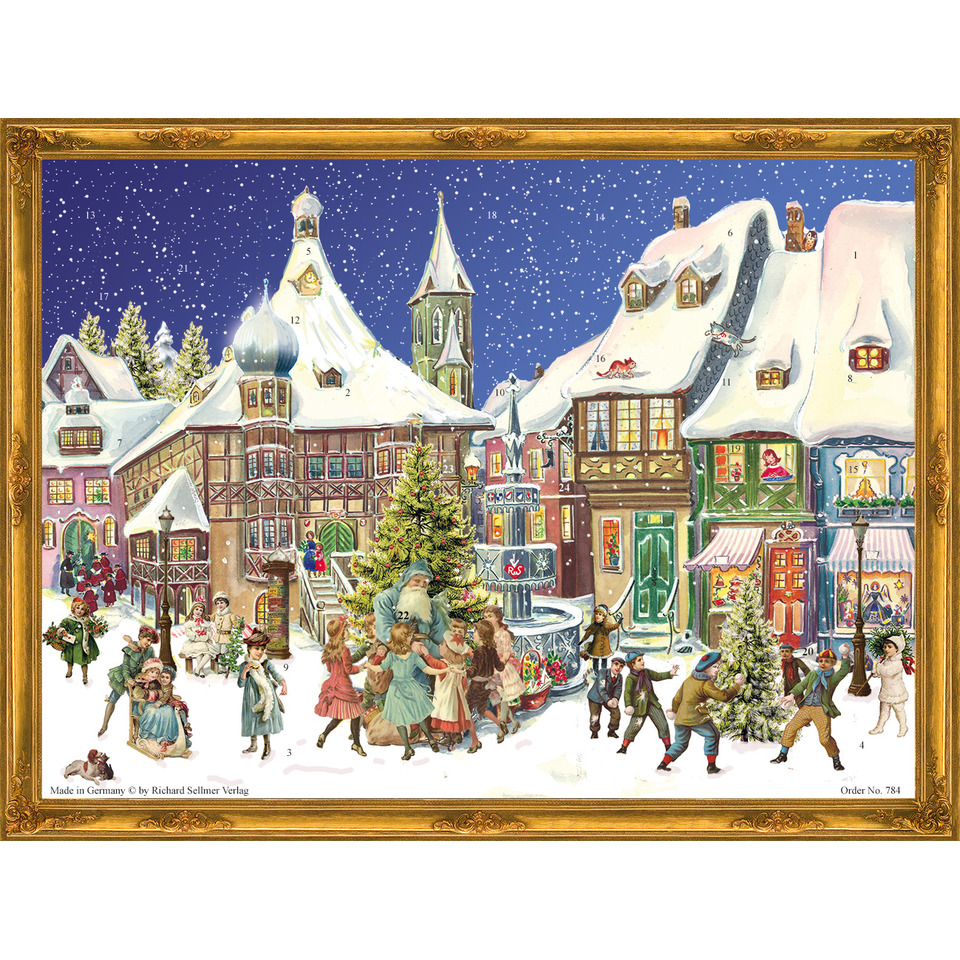 Winter, Winterliche Szene, Weihnachtsdorf, Häuser, Menschen tanzen
