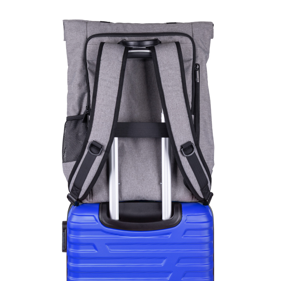 Rucksack, Reisegepäck, grauer Rucksack, mit Brustgurt, Rollkoffer-kompatibel