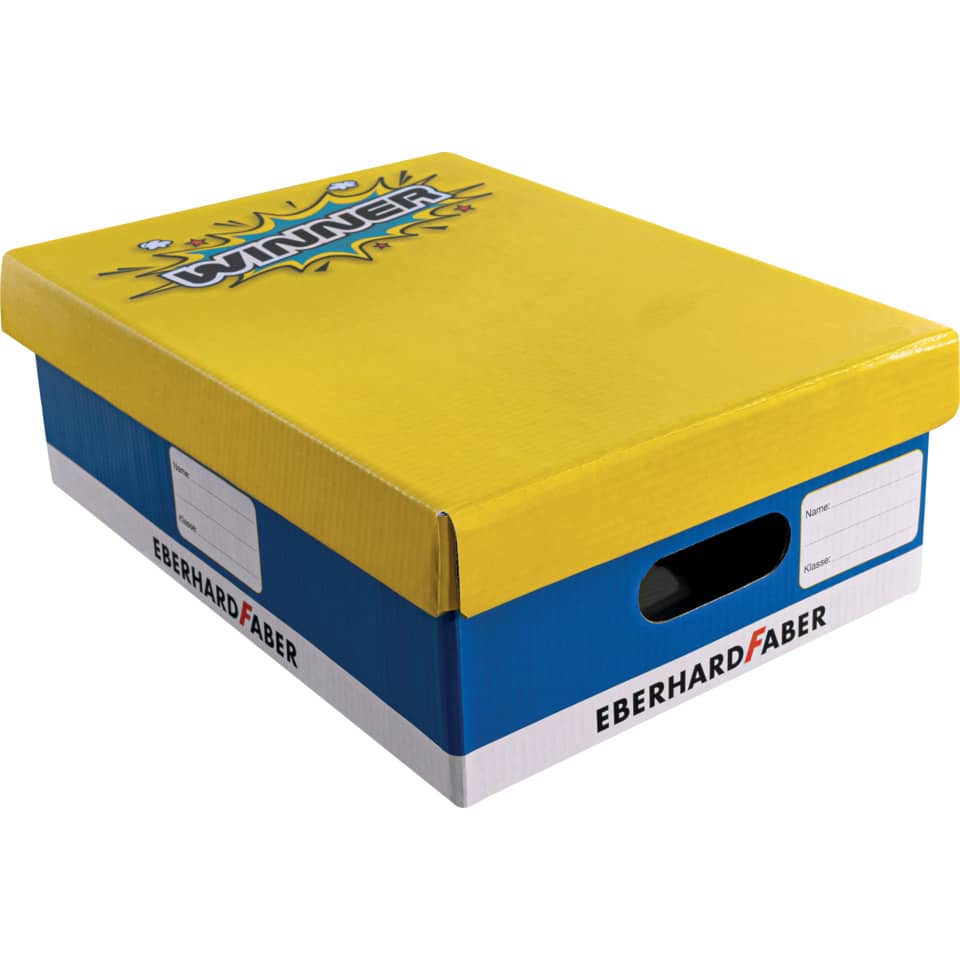 Box, gelbe Deckel, blaue Box, Aufbewahrungsbox, EBERHARD FABER