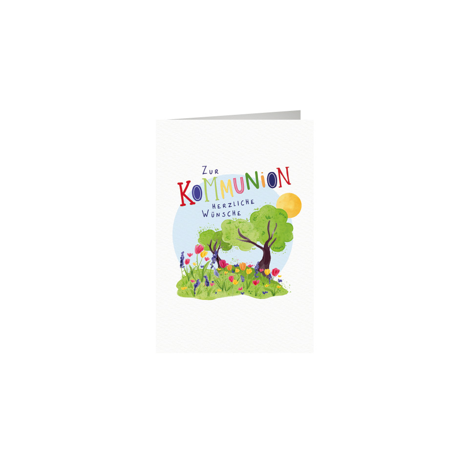 Grußkarte, Kommunion, Natur, Farbige Blumen, Sonne