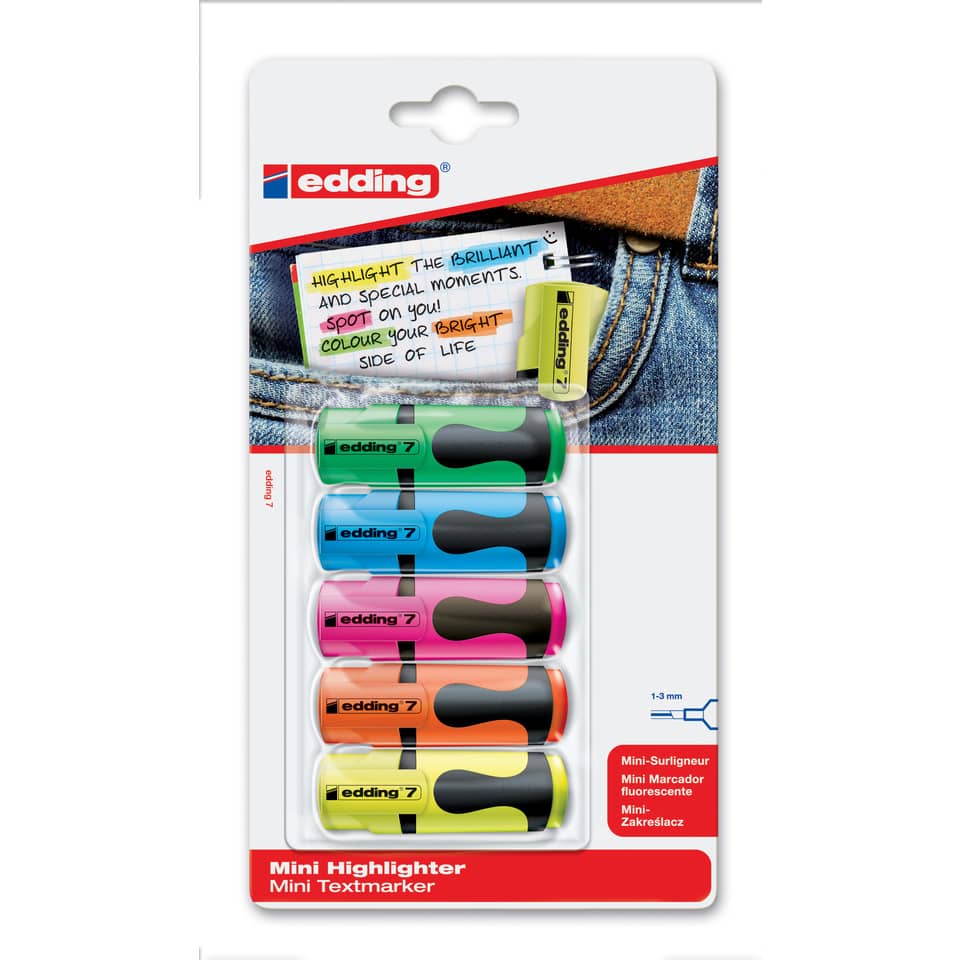 Highlighter, Textmarker, Mini, Fluorescent, Assorted colors