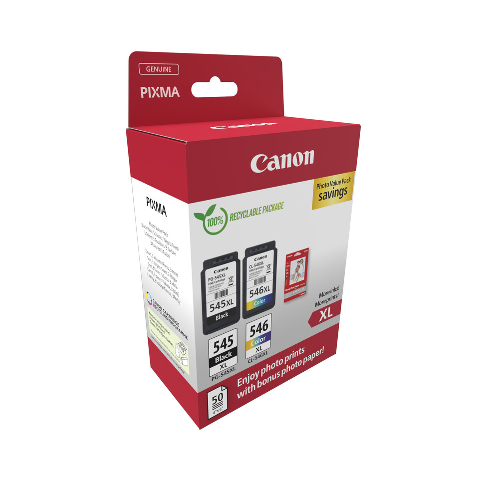 Tintenpatronen, Canon, Farbdruckpatronen, XL Größe, Kassette Recyclingverpackung