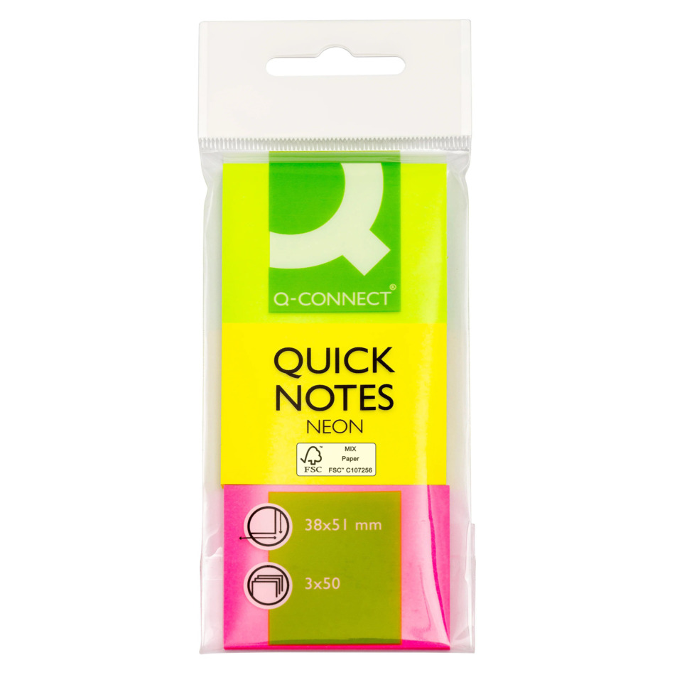 Post-it Notizen, Neon Sticky Notes, Notizblock, Q-Connect, Notizzettel