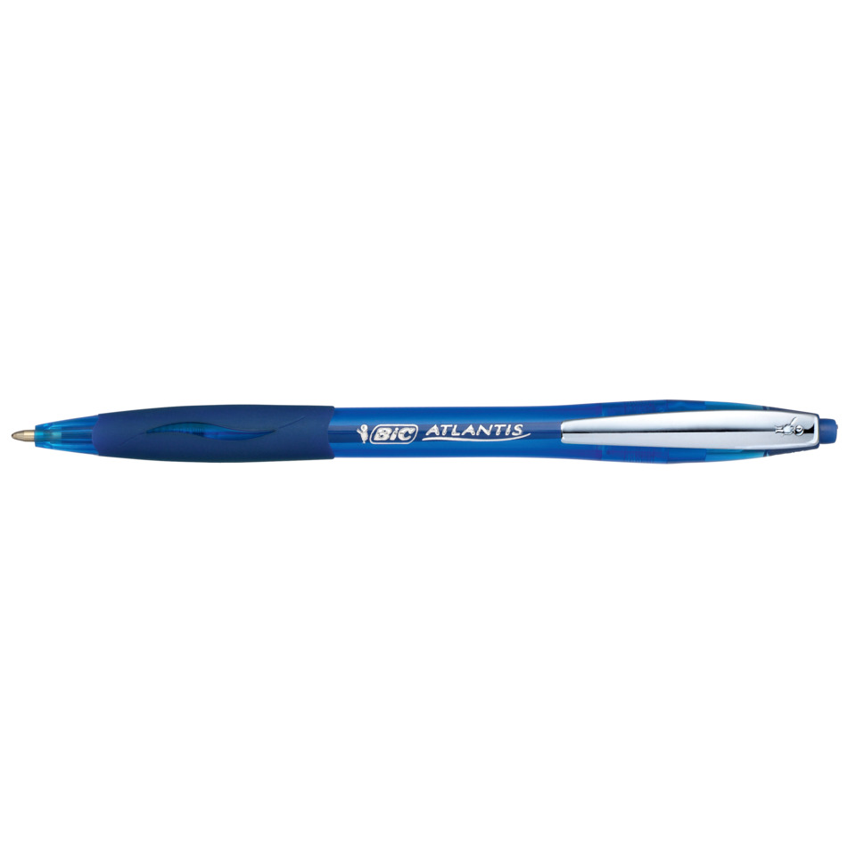 Kugelschreiber, Gummierte Griffzone, Blau, Klickstift, Atlantis