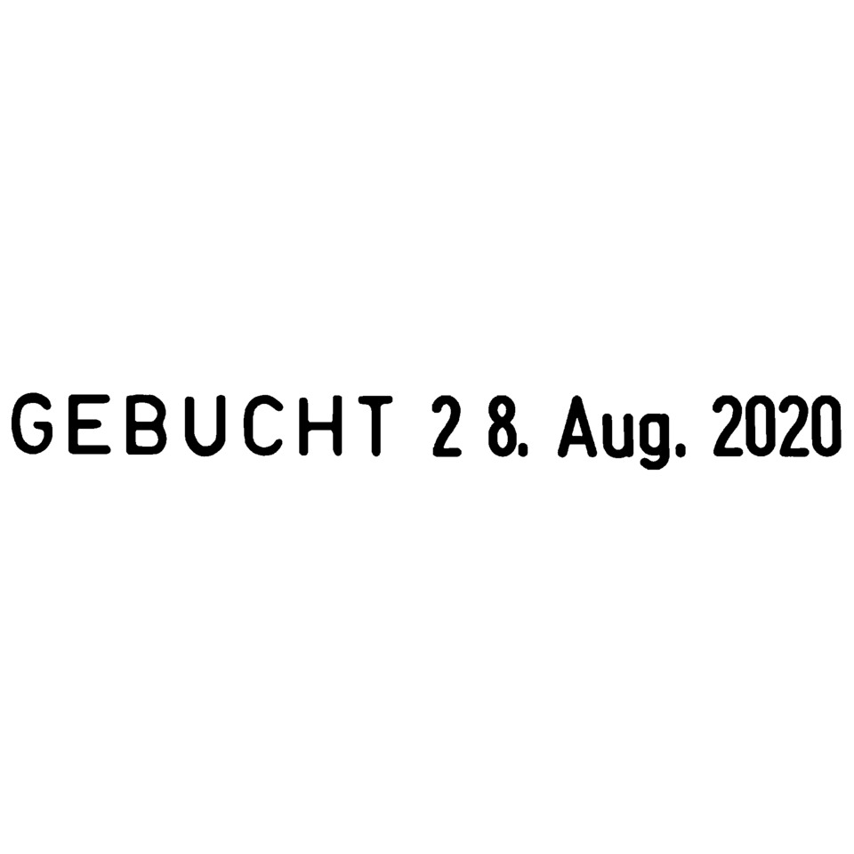 text, digits, stamp, date, GEBUCHT