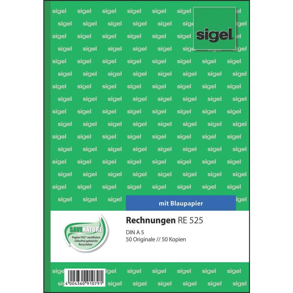 Rechnungen, Rechnungen RE 525, Blaupapier, 50 Originale, 50 Kopien