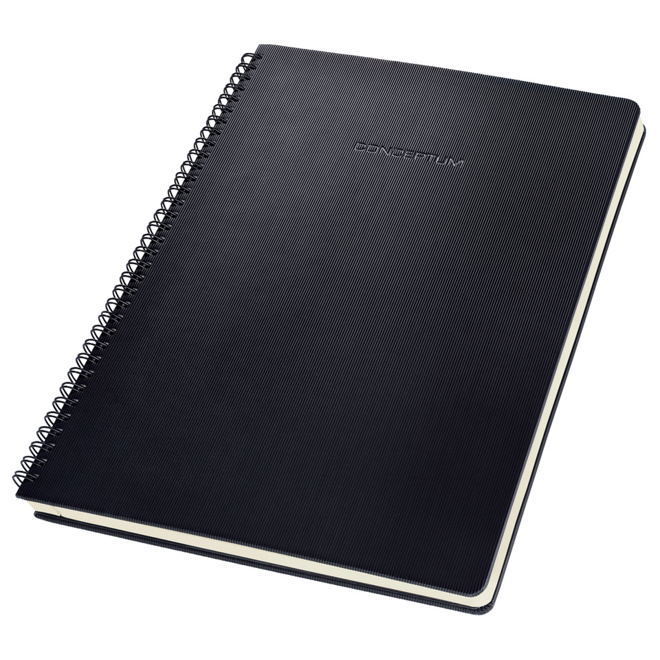 Spiralbindung, Notebook, Hardcover, Schwarz, Krautleder-Optik, spiral notebook, black cover, ruled notebook, wire-bound, pocket-friendly