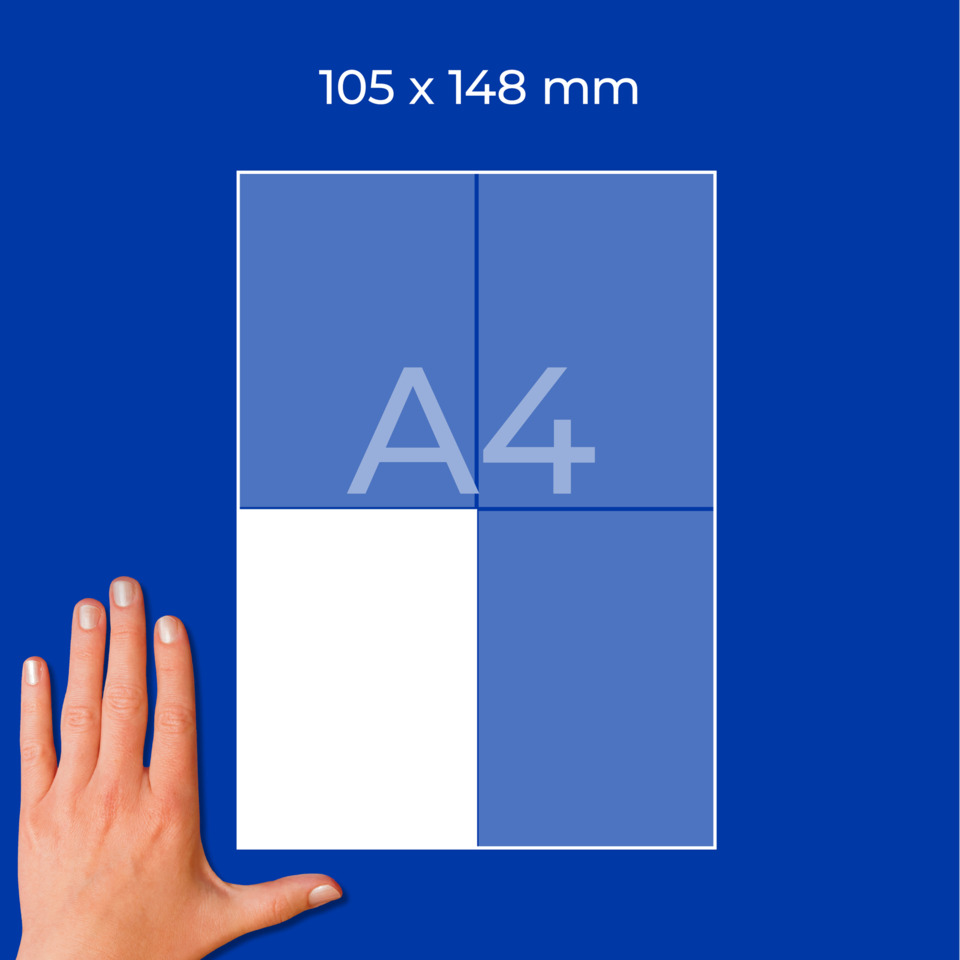 A4, Papierformat, Drucklayout, Blau, HandFürGröße