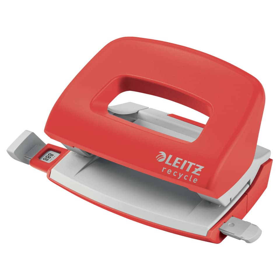 Locher Mini NeXXt Recycle, 10 Blatt, Anschlagschiene, Kunststoff, rot LEITZ 5010-00-25