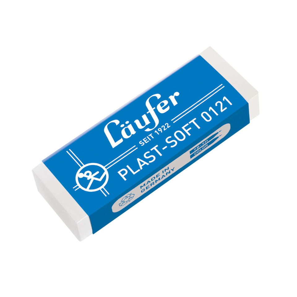 Plastic‑gummi, Blaues Verpackung, Plastic-Soft 021, Herkunft Deutschland, Radiergummi