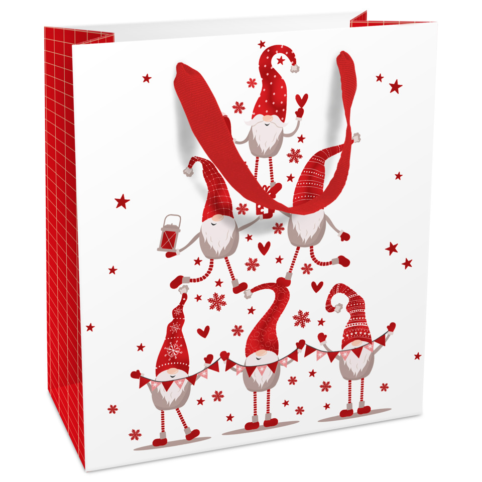 Weihnachtsdruck, Gnomenkreise, rot, Sterne, Geschenkverpackung