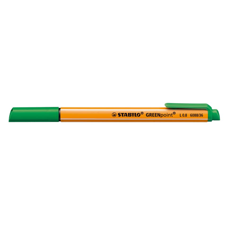 Marker, Permanent marker, Orange body, Green cap, Stabilo GREENpoint