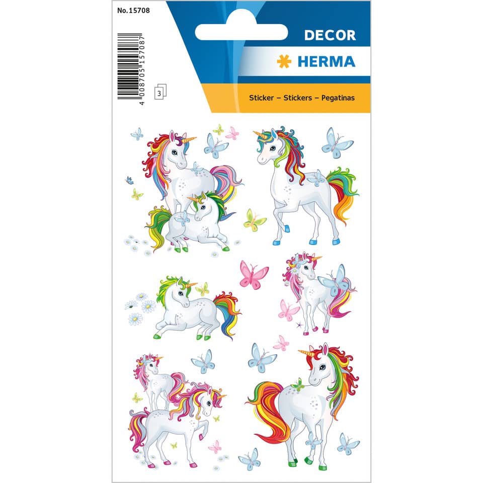 Einhorn Sticker, Unicorns, Schimmernde Mähne, Bunte Flügel, Schmetterlinge