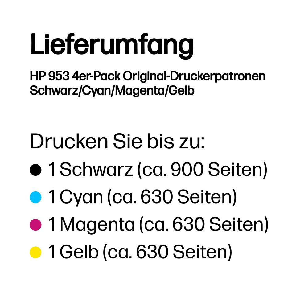 Druckerpatronen, HP 953, Schwarz, Cyan, Magenta, Gelb