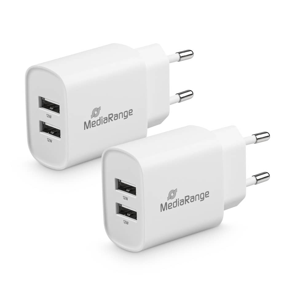 USB-Ladegerät, Duales USB, 12W je Anschluss, Wandstecker, MediaRange