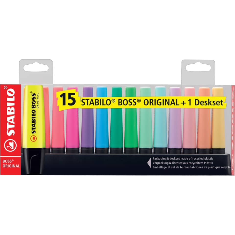 stabilo boss highlighters, highlighter pens, multicolor set, neon markers, desk set