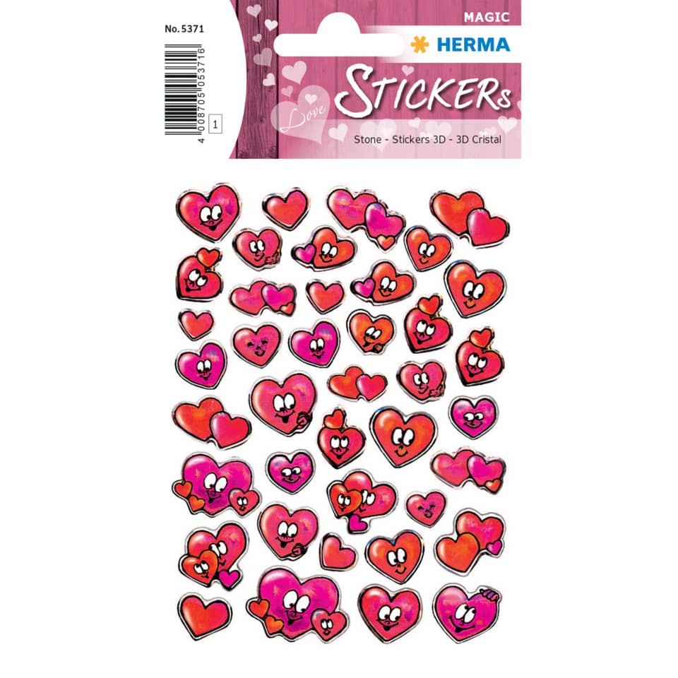 Herz Sticker, Herzform Sticker, 3D Sticker, Motiv Herzen, Stickerbogen