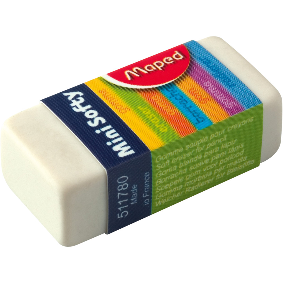 white eraser, multicolor label, rubber eraser, art supply, Made in France