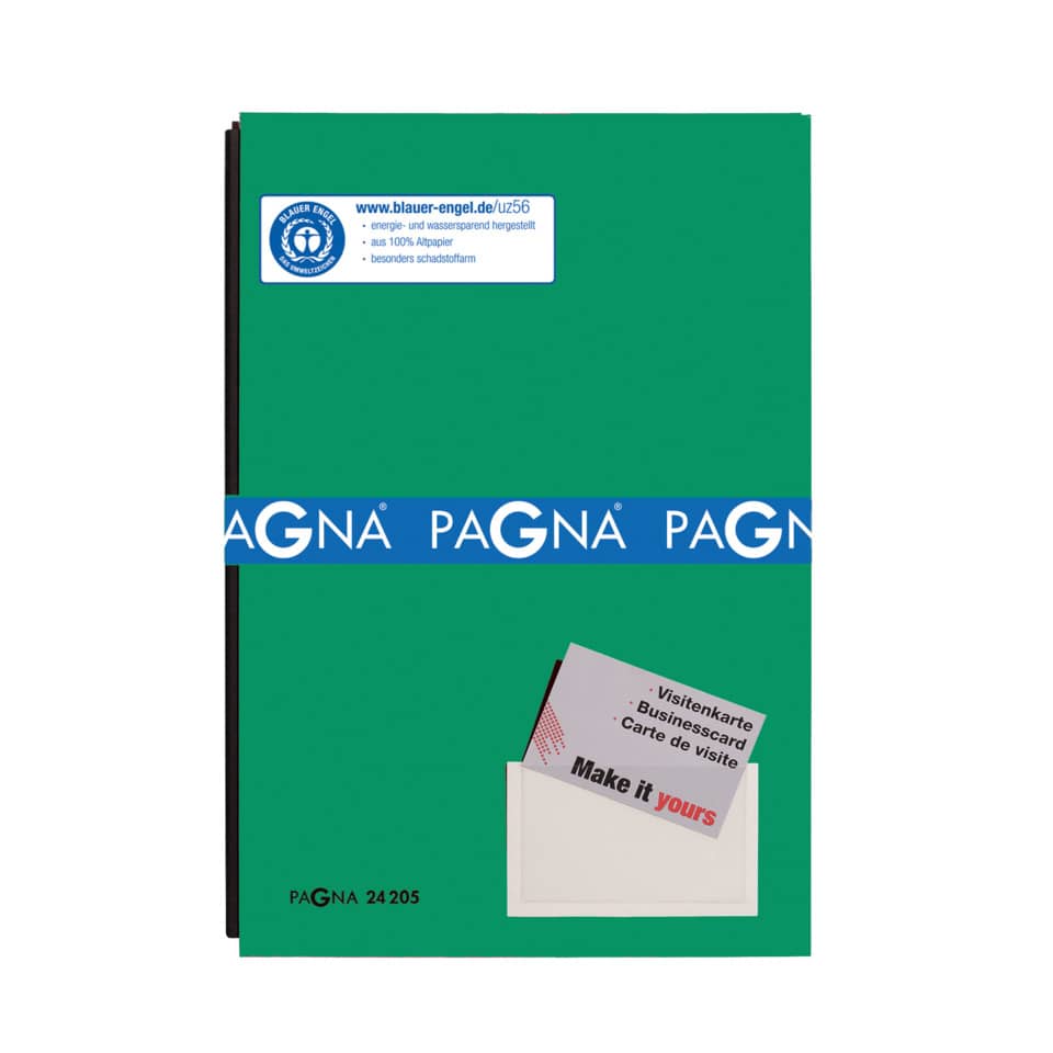 notebook, green cover, business card holder, envelope, pagn a band?