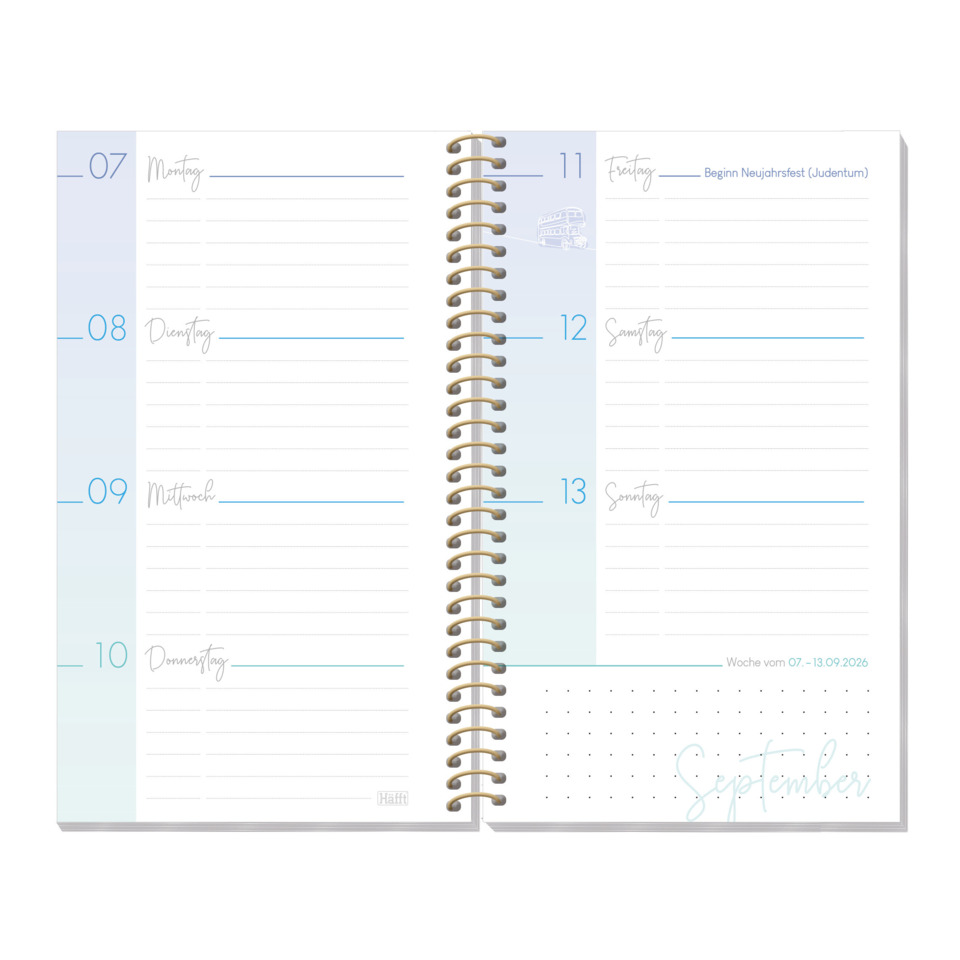 Planer, Wöchentlicher Planer, Ringspeicher, Kalender, Spiralbindung