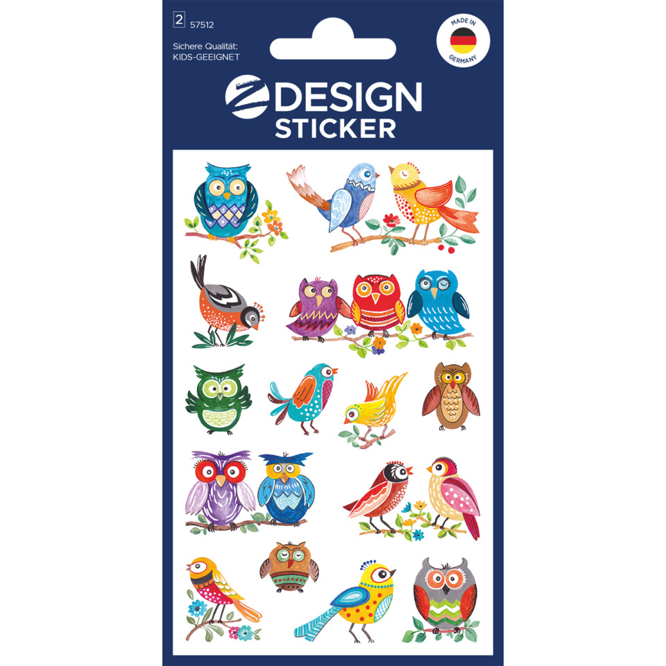 stickers, udklot, fugler, fargerike, barnesaker