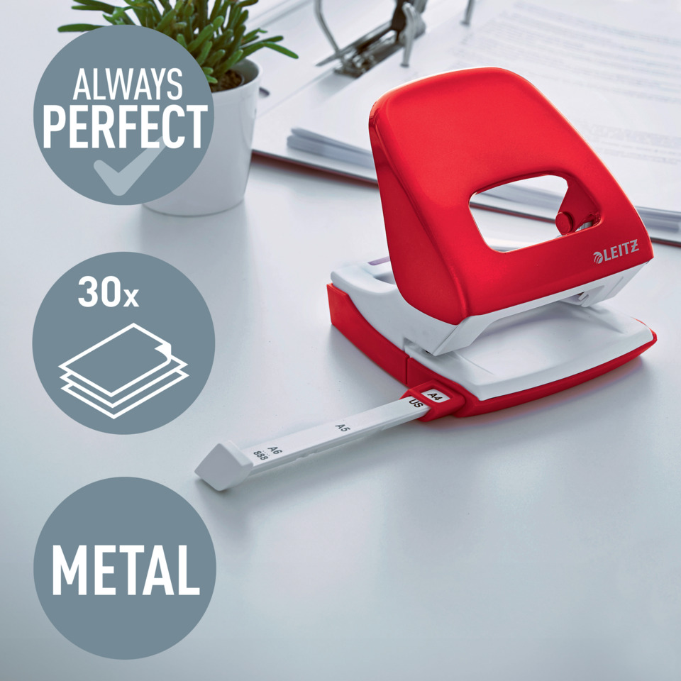 Locher, Schneidband, Papierstapel, Rot, METALL, Red stapler, Metal, Stapelgerät, Bürozubehör, Lineal/Schiebeleiste