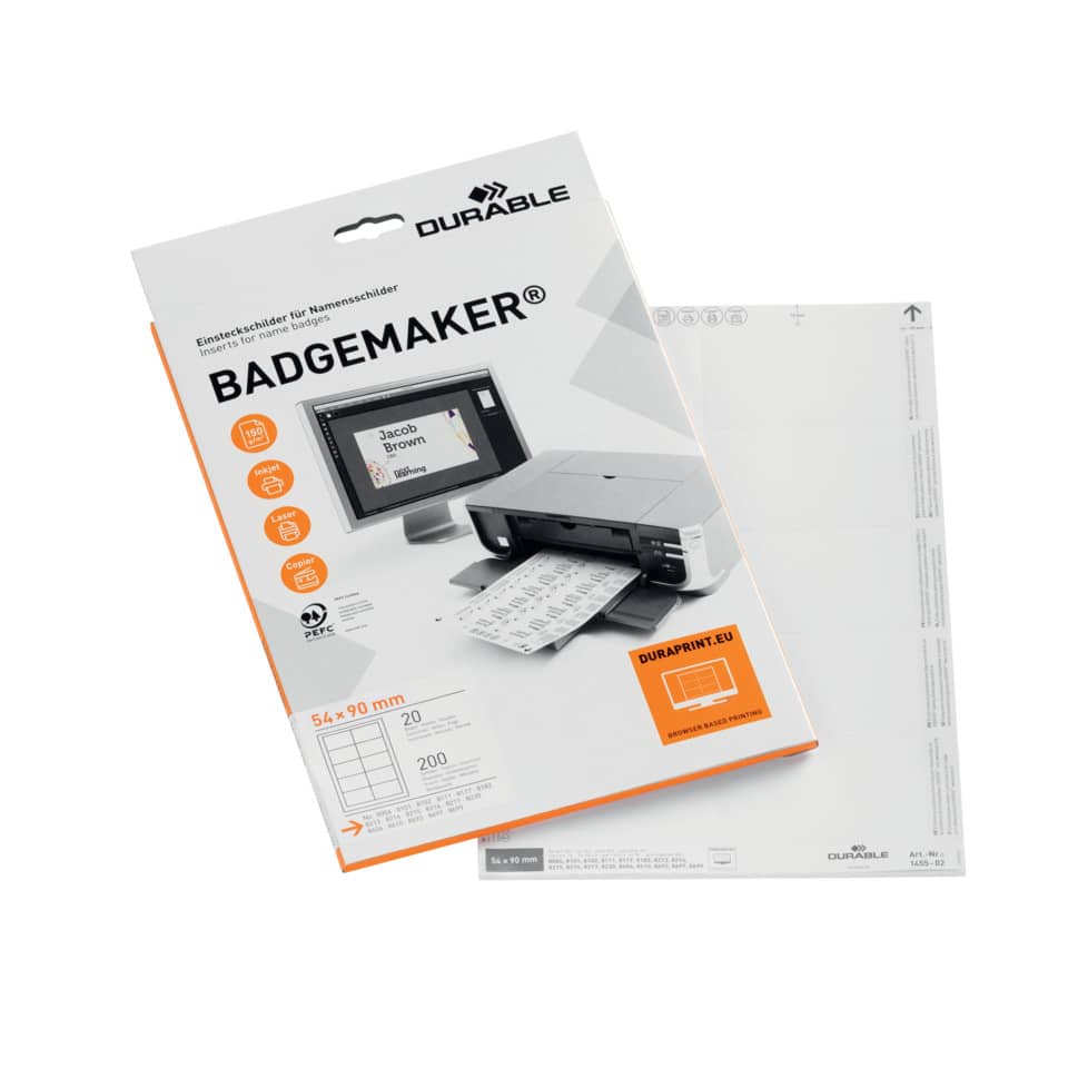 Einsteckschild BADGEMAKER®, weiß, 90 x 54 mm   200 Stück DURABLE 1455 02 Computerausrüstung, Elektronik, Hardware