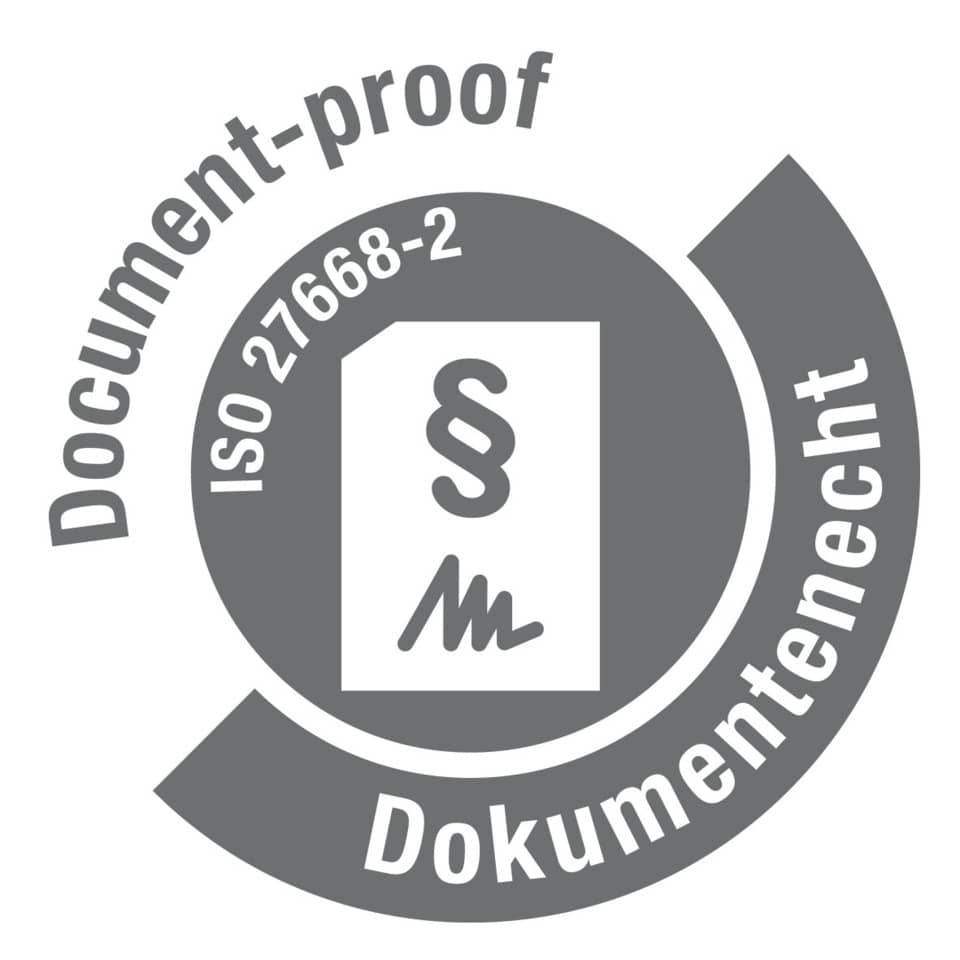 Dokumenten-Logo, Dokumentation, Siegel, ISO 27068-2, Graustufen