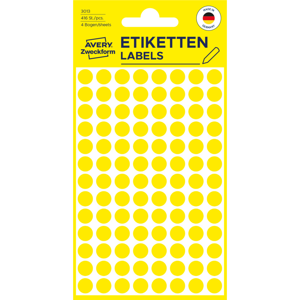 Etiketten, Labels, Kreis-Muster, Gelb, Packung
