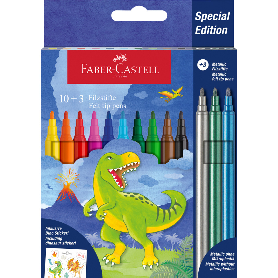Filzstifte, Farbmarker, Dino-Sticker, Metallic, 10+3 Stifte