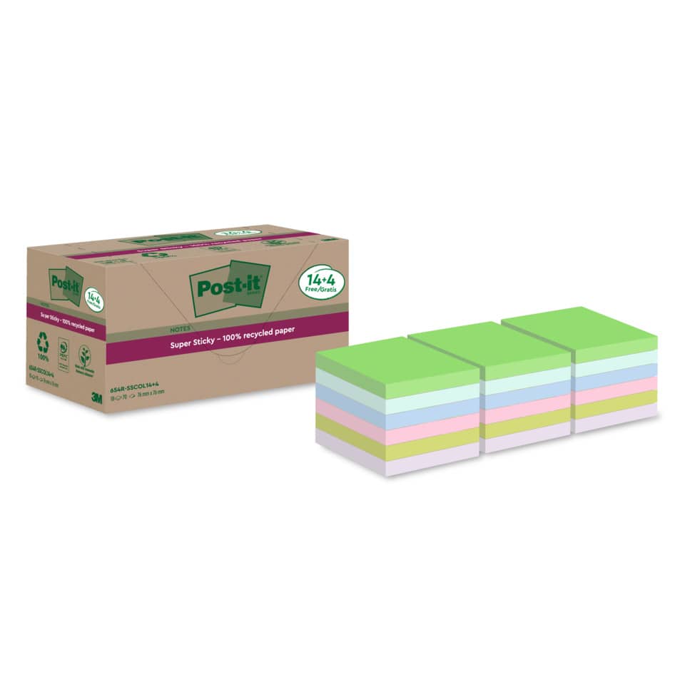 Post-it, Notizblöcke, Sticky-Notes, Recyclingpapier, Pastellfarben