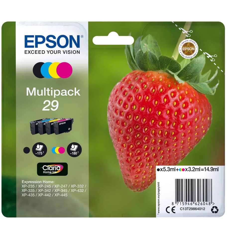 multipack, erdbeere, tintenpatrone, epson, xp-235