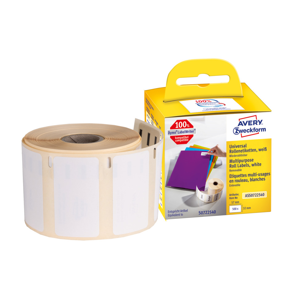 Etiketten-Rolle, Universaletiketten, Rollenkleber, Beschriftungsband, White Labels, etikettenrolle, Rollenkleber, Druckeretiketten, Multifunktion, Weiß