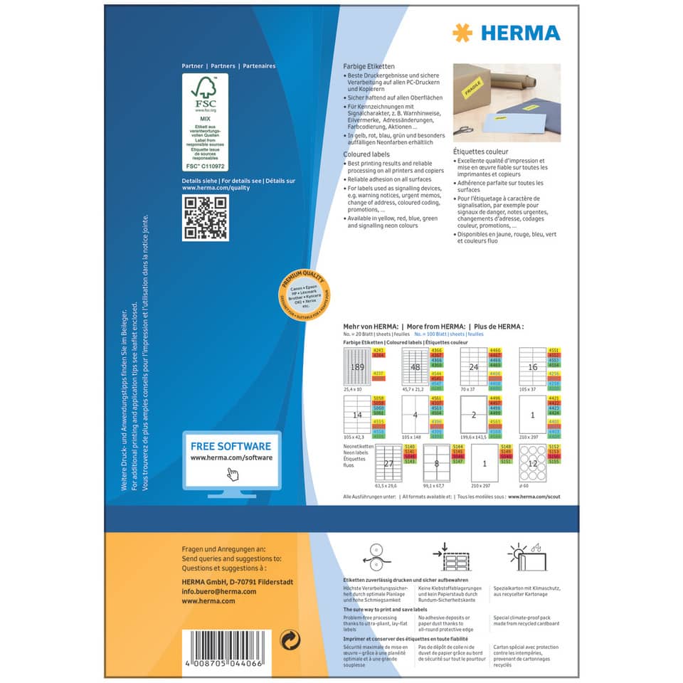 Etiketten, Farbdruck, Kartonage, Herma, Druckqualität