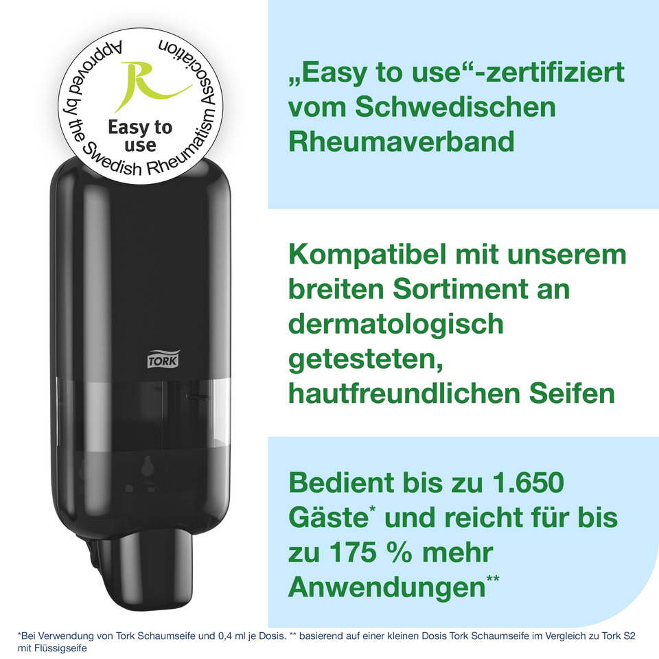 Seifenspender, Druckspender, Kopfspender, Schwarz, Tork
