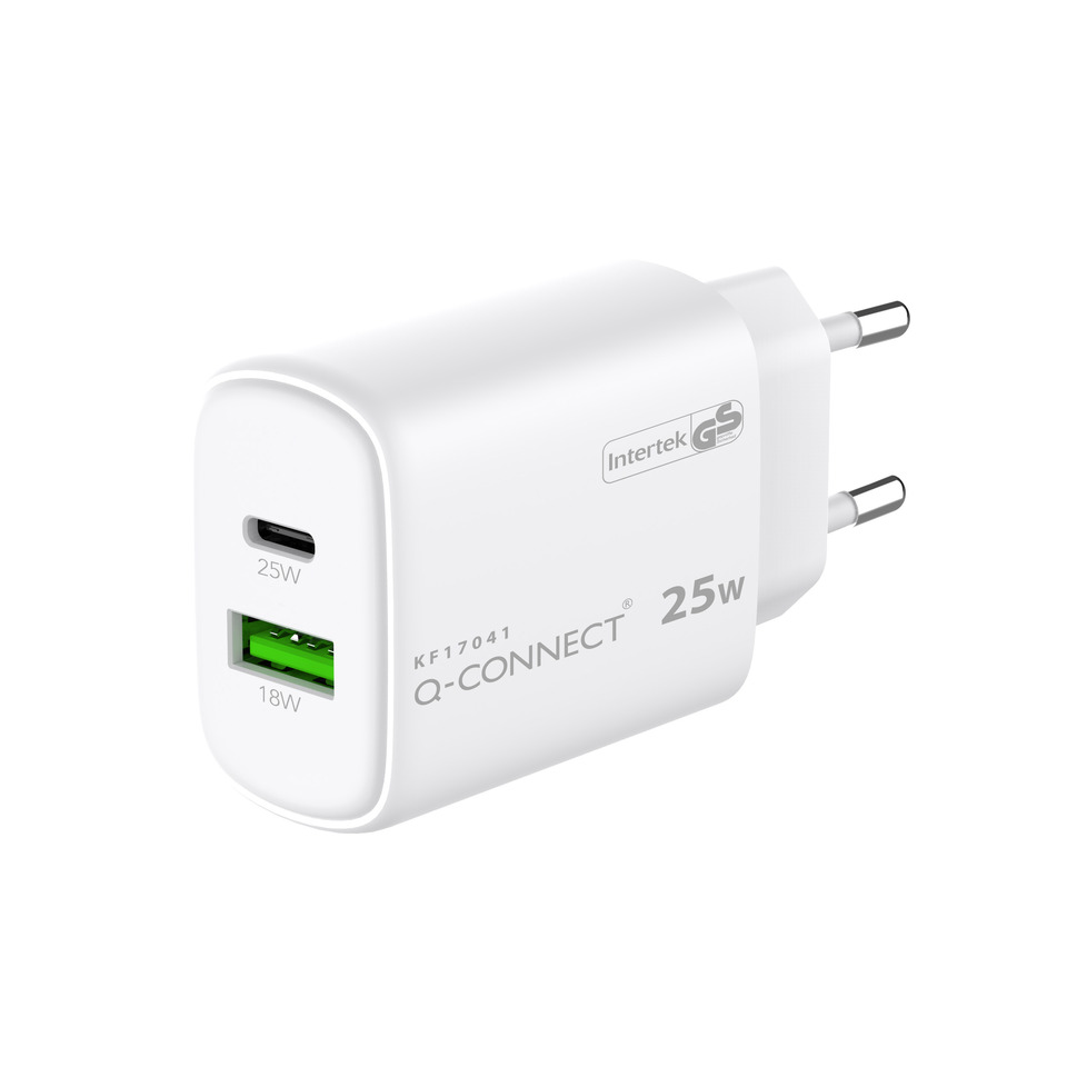GaN-Ladegerät 25W, 1x USB-A und 1x USB-c, weiß Q-CONNECT KF17041 Adapter, Elektronik, Stecker, Bildschirm