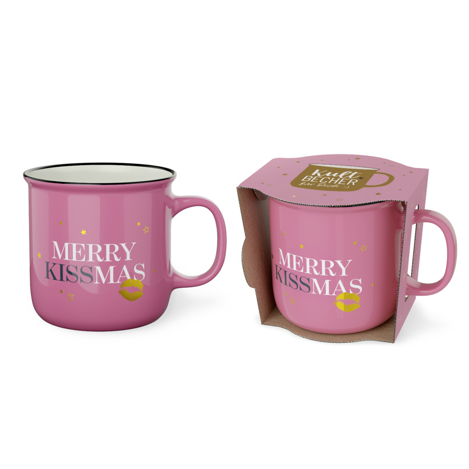 pink mug, Merry Kissmas, keramikbecher, lippenabdruck, geschenkverpackung