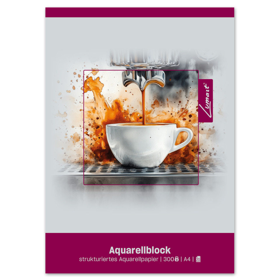 Aquarellblock, Aquarellpapier, Kaffeemaschine, Kaffee, Becher