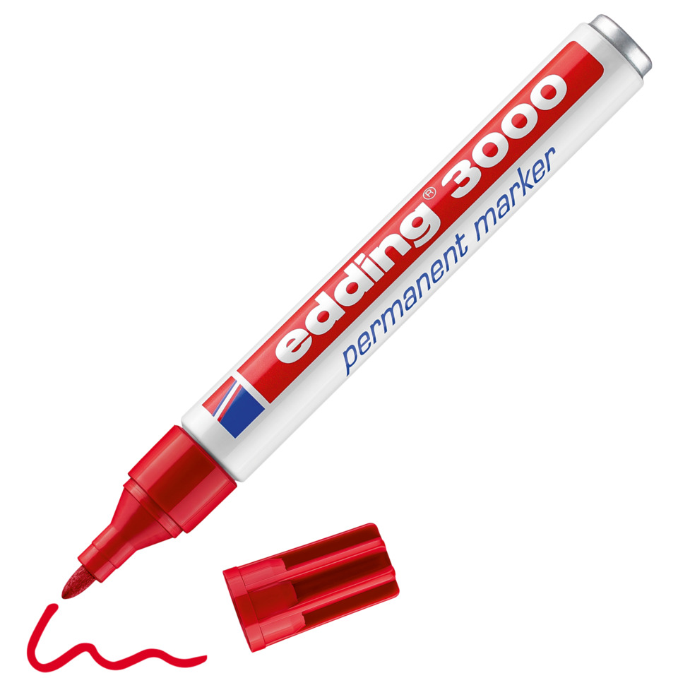 Permanentmarker, roter Markierstift, Stift, Marker, Edding 3000, Permanent marker, Red, Marker pen, Chisel tip, Alcohol-based ink