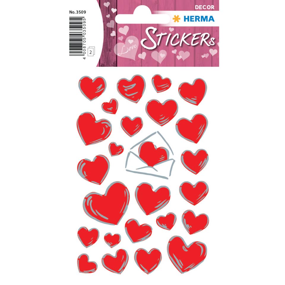 Sticker Herzen & Briefe, Silberprägung, 50 Stück HERMA 3509