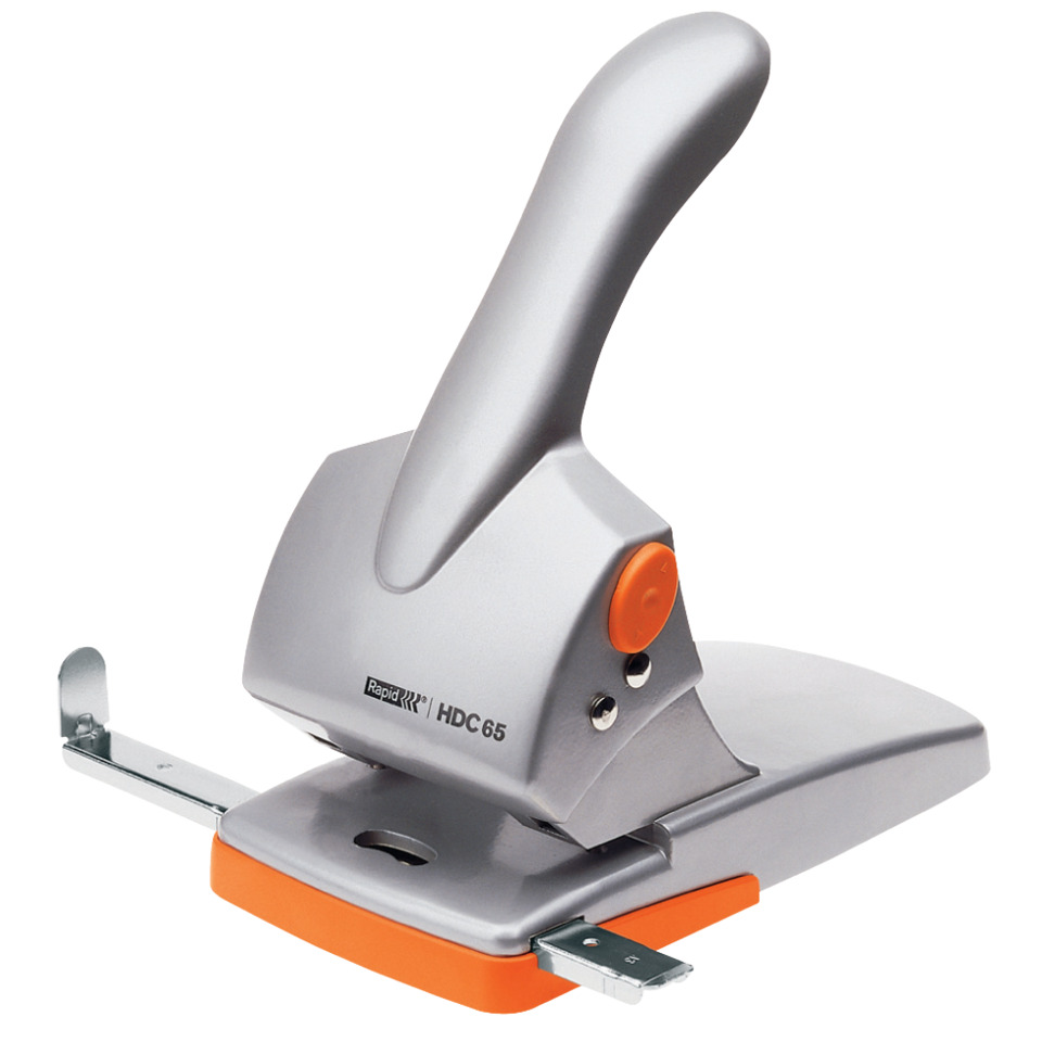 Registraturlocher HDC65, 65 Blatt, Anschlagschiene, Eisen, silber/orange RAPID 20922603