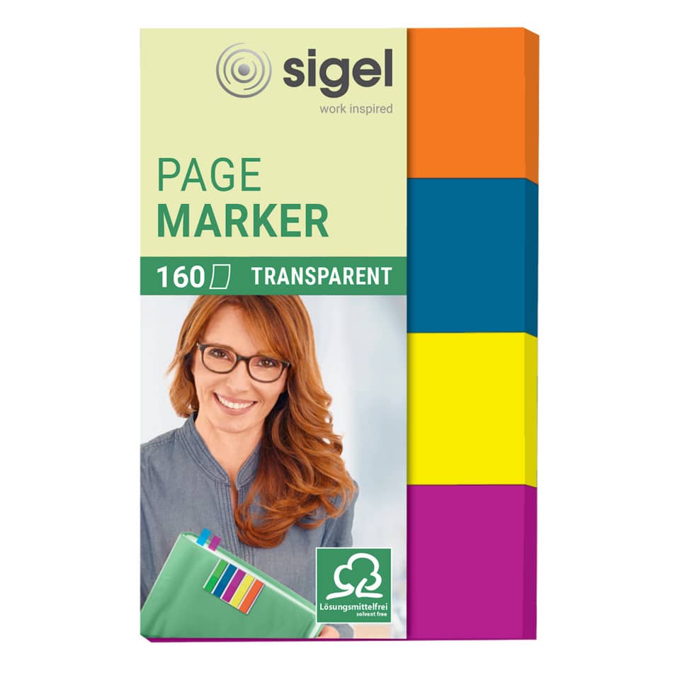 papiermarker, page-marker, transparent, packung, farbblöcke
