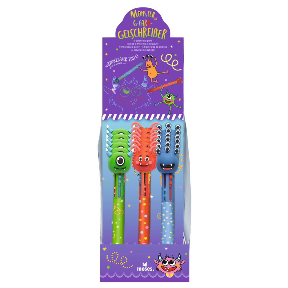 Kinderstifte, Gelfüller, Spiralstifte, Monster-Design, Mehrfarbig
