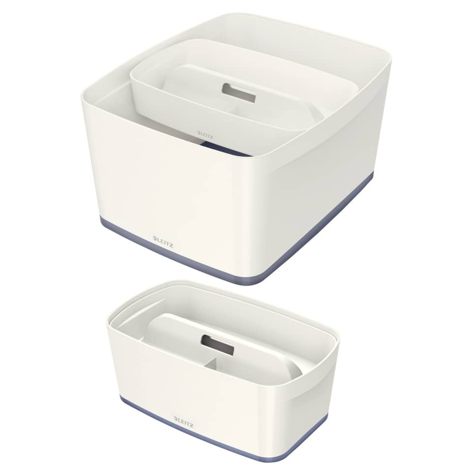 Aufbewahrungsbox, Aufsatzbox, Kunststoff, Weiß, großes/kleines Set