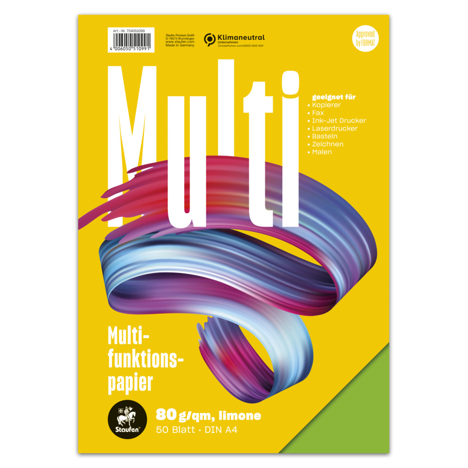 Multifunktionspapier, DIN A4, 80 g/m², limone, Farbenfrohes Folienband