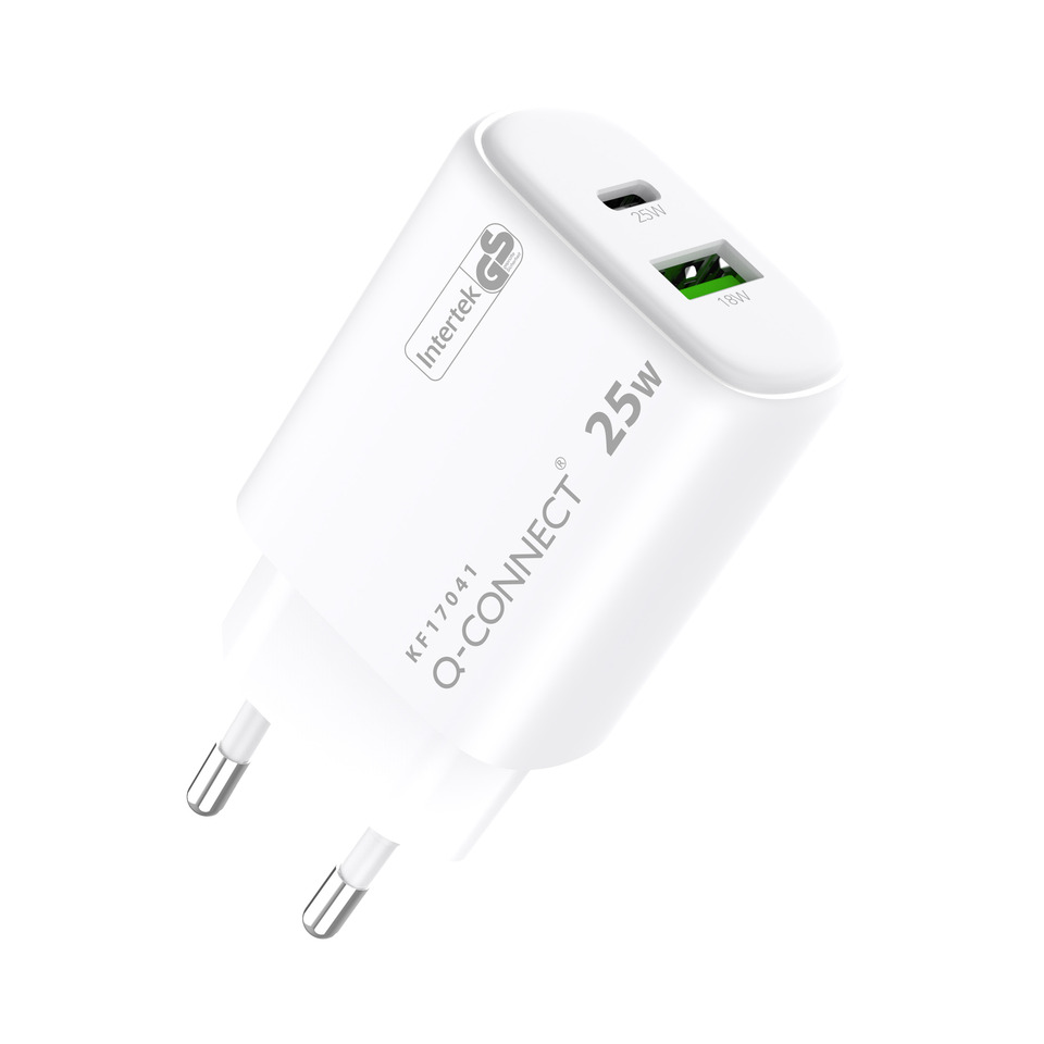 Q-Connect, USB-Ladegerät, 25W, EU-Stecker, USB-A und USB-C