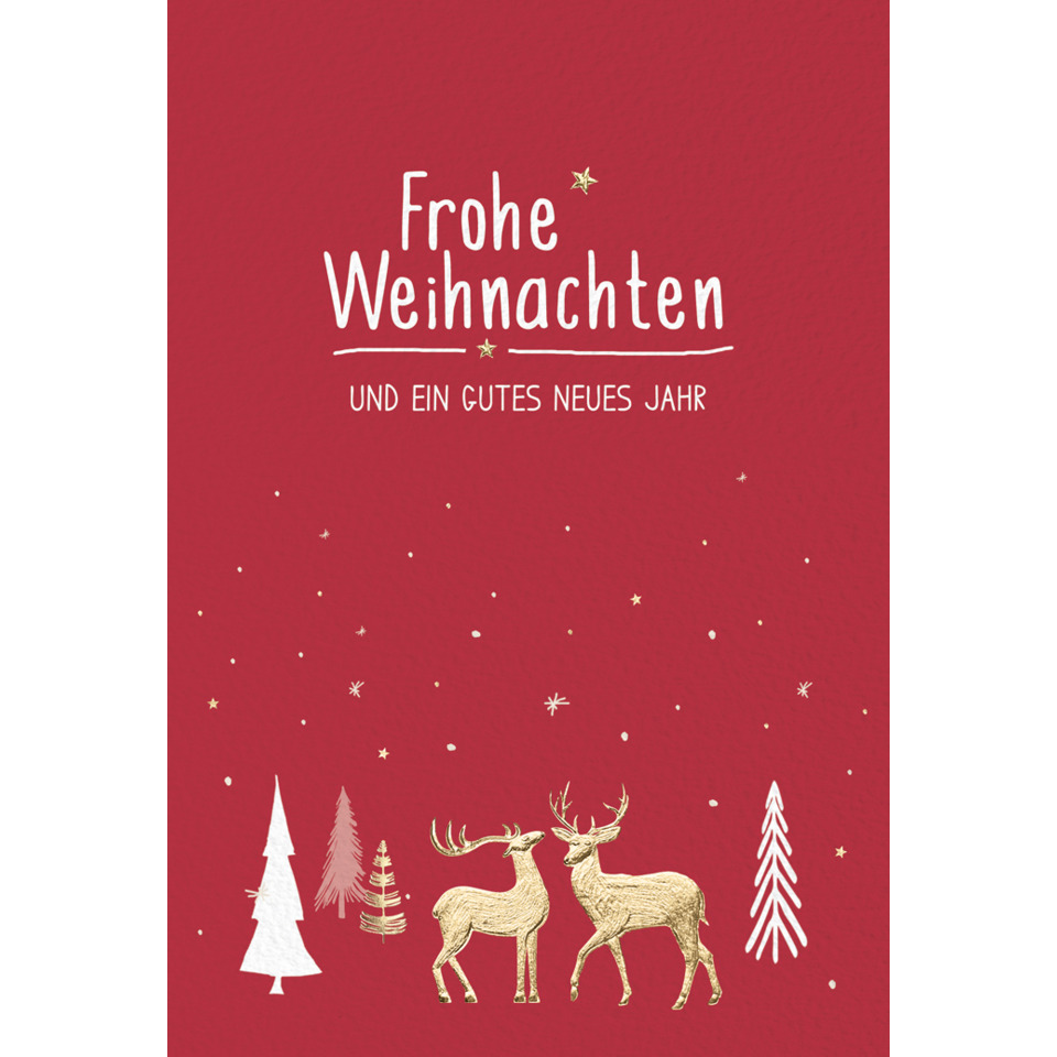Weihnachtskarte, rot, Rehe, Weihnachten, Winterlandschaft