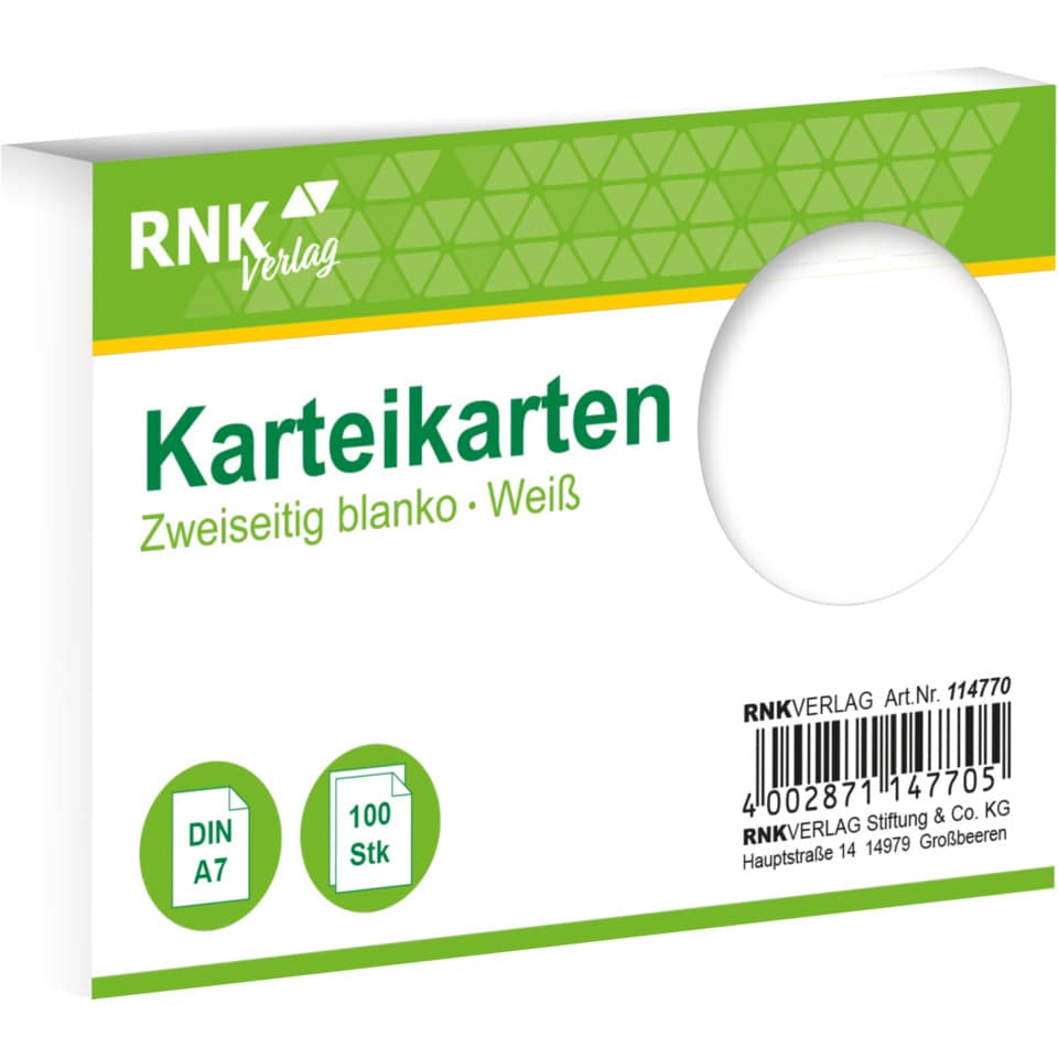 Karteikarten, DIN A7, 100 Stück, Zweiseitig, Weiß
