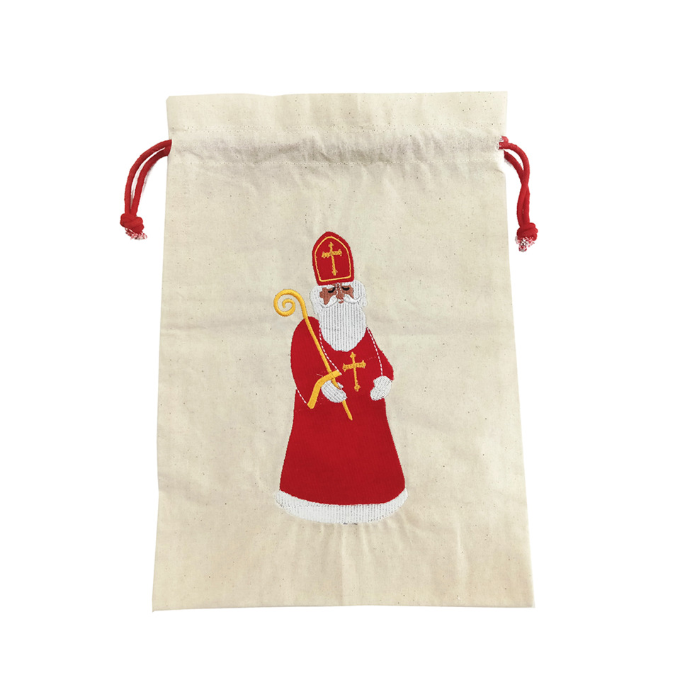 Stoffbeutel, Sankt Nikolaus, Weihnachtsmotiv, Stickerei, Kordelzug